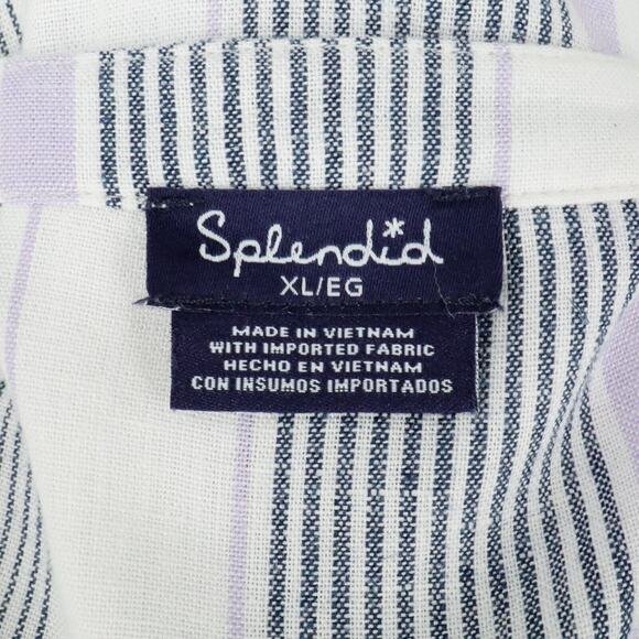 Splendid Top Womens XL White Lavender Stripe Linen Blend Pullover Blouse - Picture 3 of 12